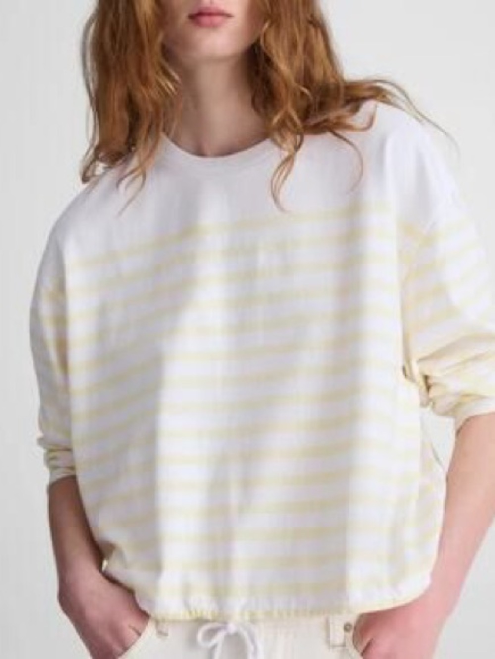 Madewell Allday Jersey Tie-Waist Striped Long Sleeve Boxy Oversized Crewneck S/M